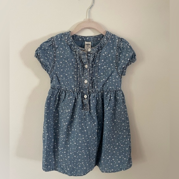 Sweet denim heart print 3T short sleeve Oshkosh B’gosh button up dress - Picture 1 of 6